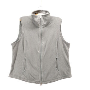 Lands' End Women's Thermacheck Full Zip Fleece Vest Gray L 14-16 Front Pockets